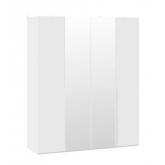 Шкаф для одежды Порто 580 с 2 глухими и 2 зеркальными дверями (Белый Жемчуг, Белый софт)